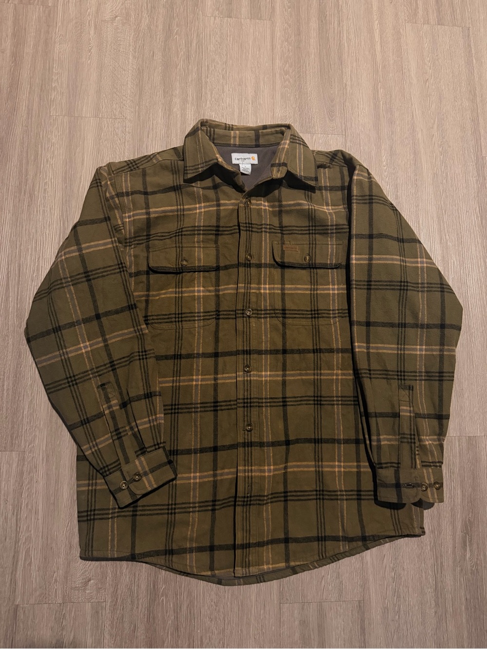 Carhartt Mens Youngstown Flannel Shirt Jacket Green Cotton Button Down Sz L